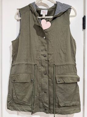 First Love Olive Green Hooded Utility Vest